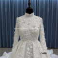 Customize Pure White Arab Saudi Arabian Gown High Neck Bridal black arabic Long Sleeve wedding dress muslim